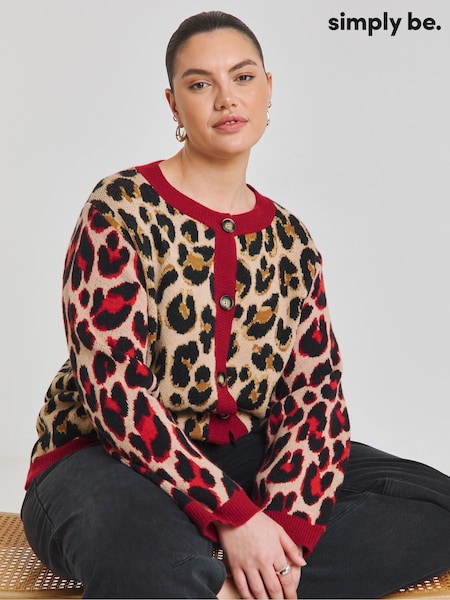 Simply Be Red Leopard Print Jacquard Cardigan (F52304) | £38