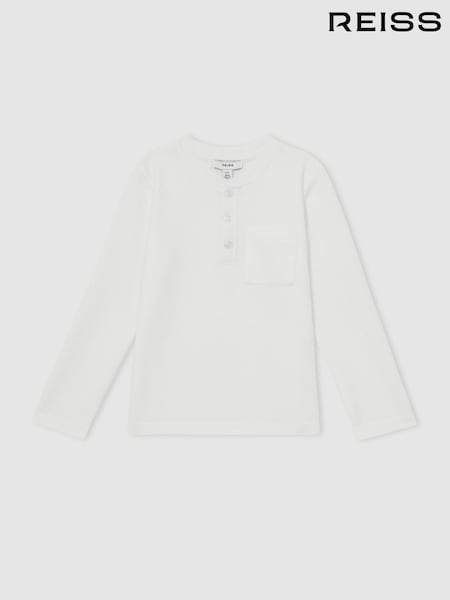 Reiss White David Cotton-Blend Waffle Henley T-Shirt (F52317) | £26