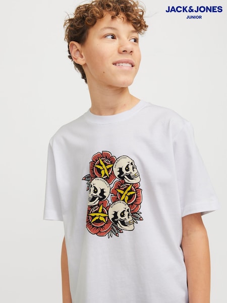 JACK & JONES JUNIOR Skull Print 100% Cotton T-Shirt (F52319) | £12