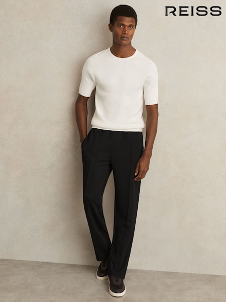 Reiss Black City Interlock Straight-Leg Drawstring Trousers (F52323) | £110