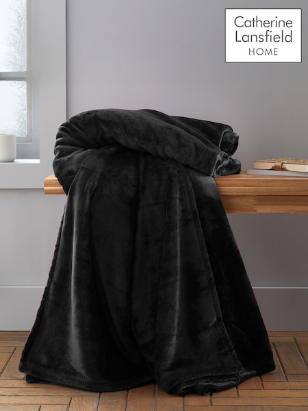 Catherine Lansfield Black Raschel Velvet Touch Plush Extra Large Throw (F52398) | £22
