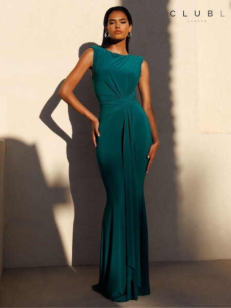 Club L London Green Kadie Sleeveless Gathered Maxi Dress With Drape (F52406) | £85