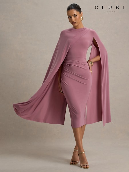 Club L London Pink Marysol Asymmetric Cape Midi Dress (F52407) | £70