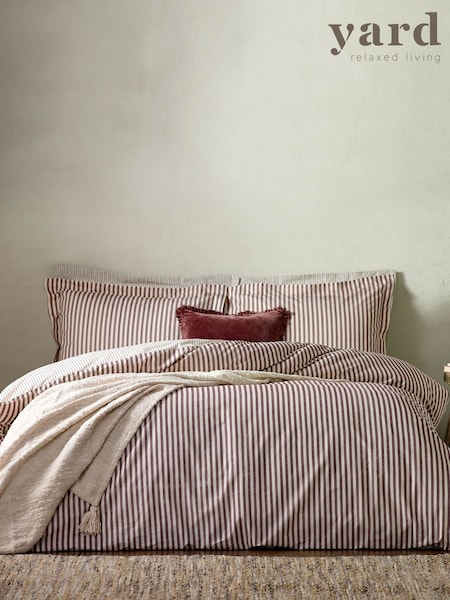 Yard Red Beetroot Hebden Striped 100% Cotton Duvet Cover and Pillowcase Set (F52424) | £26 - £50