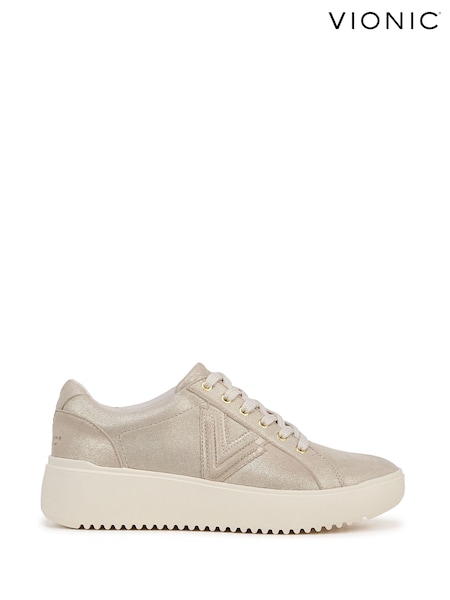 Vionic Wide Fit Gold Kearny Arch Support Lace Up Trainers (F52486) | £130