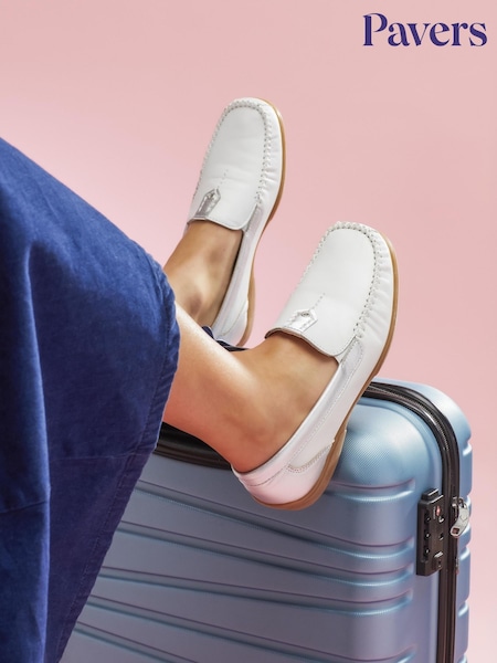 Pavers White-Silver Leather Moccasins (F52504) | £50