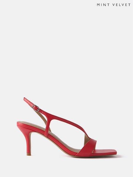 Mint Velvet Red Leather Strappy Kitten Sandals (F52566) | £120