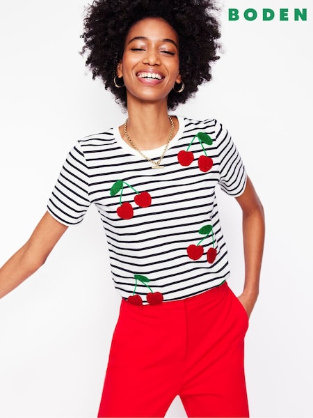 Boden Cream Relaxed Novelty T-Shirt (F52666) | £38