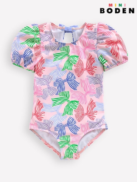 Boden Pink Bow Sandy Puff Sleeve Swimsuit (F52698) | £23 - £27