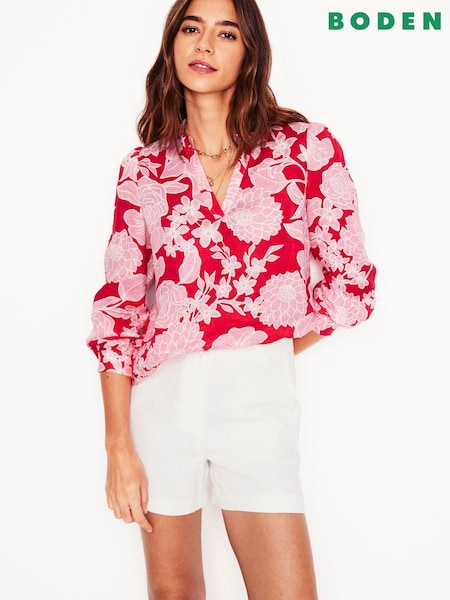 Boden Red Grace 100% Linen Top (F52769) | £90