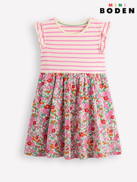 Boden Pink Posie Frill Sleeve 100% Cotton Dress (F52778) | £21 - £23