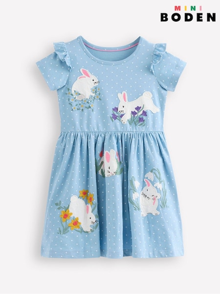 Boden Blue Easter Betty Jersey Appliqué 100% Cotton Dress (F52828) | £32