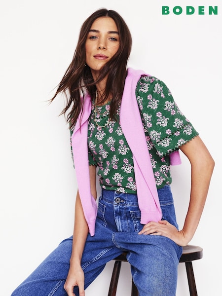 Boden Green Mila Trim Detail 100% Cotton Top (F52863) | £42
