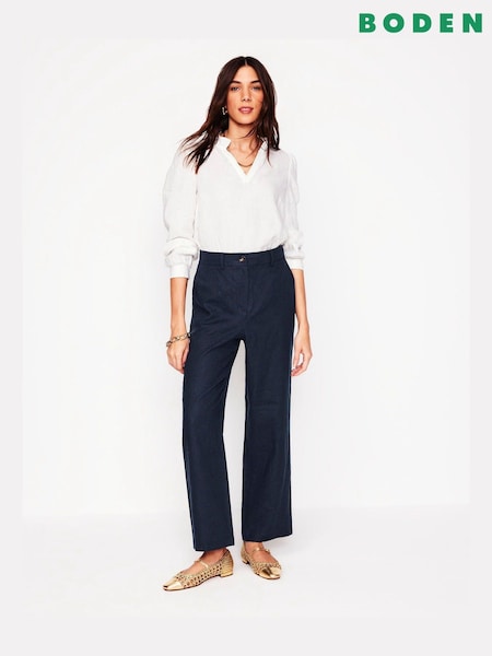 Boden Blue Westbourne Crop Linen 100% Cotton Trousers (F52870) | £98