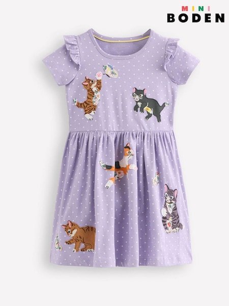 Boden Purple Betty Jersey Appliqué 100% Cotton Dress (F52874) | £32