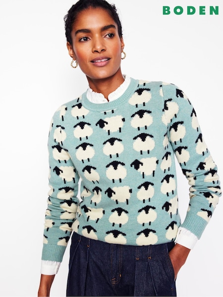Boden Blue Heather Jacquard Jumper (F52875) | £98