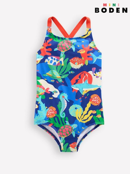 Boden Blue Cross Back Printed Swimsuit (F52887) | £19 - £21