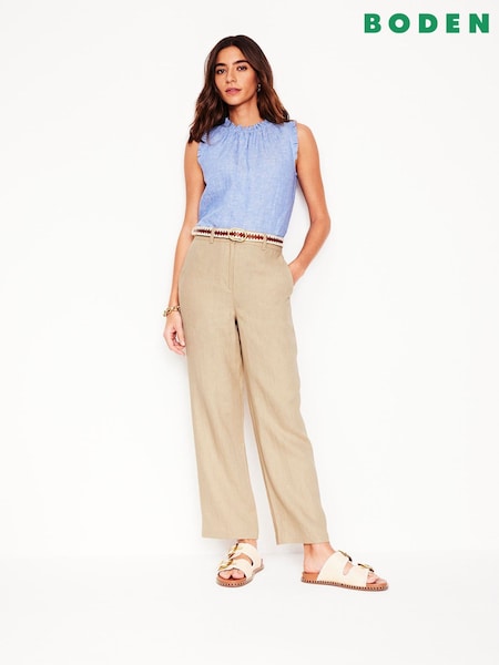Boden Brown Westbourne Crop Linen 100% Cotton Trousers (F52897) | £98