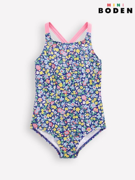 Boden Blue Cross Back Printed Swimsuit (F52902) | £19 - £21