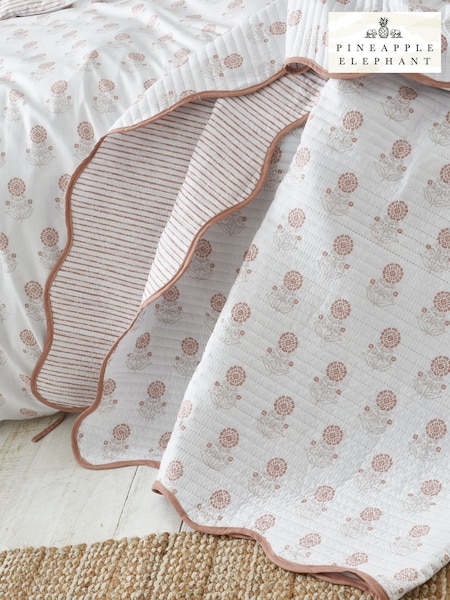 Pineapple Elephant Orange Woodblock Floral So Soft Quilted Bedspread (F52914) | £40