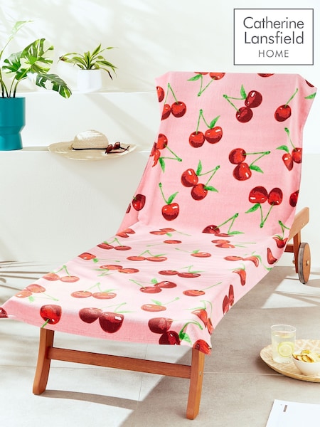 Catherine Lansfield Pink Cherries Cotton Beach Sun Lounger Towel (F52917) | £16