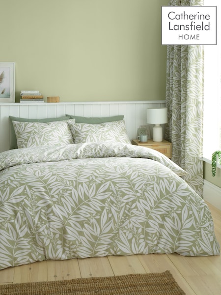 Catherine Lansfield Green Sorrel Leaf Floral Reversible Duvet Cover Set (F52925) | £17 - £35