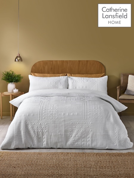 Catherine Lansfield White Folkstone Geo Duvet Cover Set (F52929) | £23 - £40