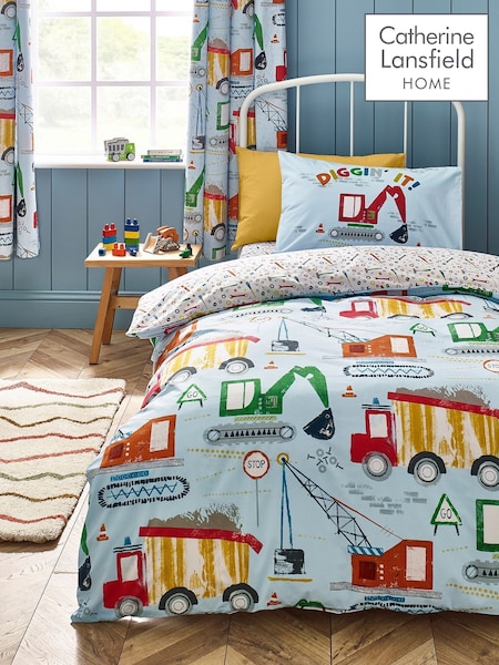 Catherine Lansfield Blue Digger Dreams Reversible Duvet Cover Set (F52931) | £14 - £23