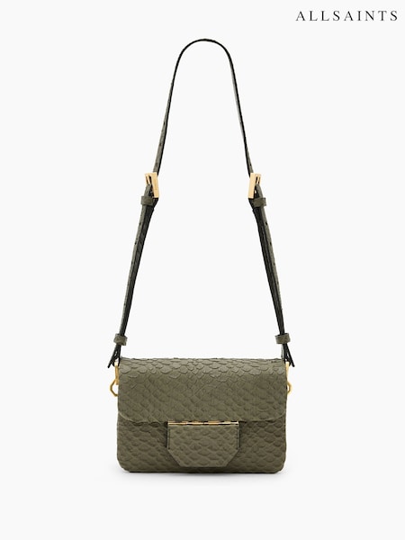 AllSaints Green Jupiter Snake Print Xbody Bag (F52959) | £199