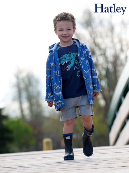 Hatley Blue Dino Extinction Zip Up Rain Jacket (F53026) | £40