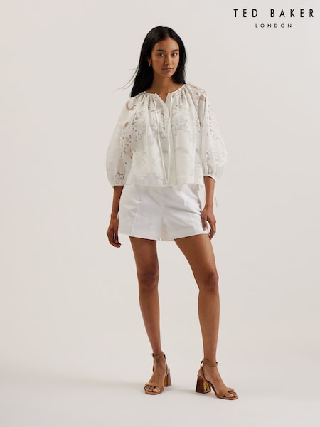 Ted Baker White Bacina Lace Puff Sleeve Blouse (F53103) | £125