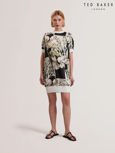 Ted Baker White Roneea Printed Woven Front Boxy Dress (F53151) | £159