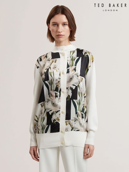 Ted Baker White Belviaa Printed Woven Front Cardigan (F53162) | £129