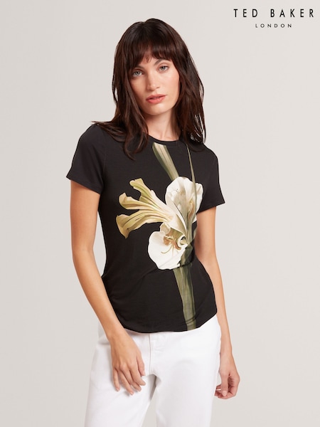 Ted Baker Black Gorgaa-Printed Fitted T-Shirt (F53170) | £49