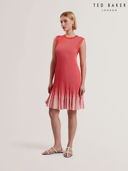 Ted Baker Red Lilyo Textured Stripe Flippy Skirt Mini Dress (F53179) | £179