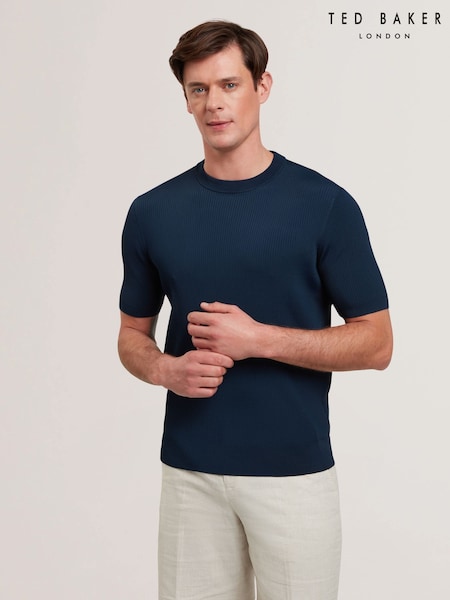 Ted Baker Blue Tarit Regular Knitted Rayon 100% Cotton T-Shirt (F53199) | £79