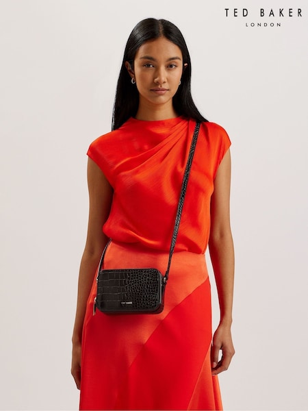 Ted Baker Black Stina-Double Zip Croc Effect Mini Camera Bag (F53217) | £89