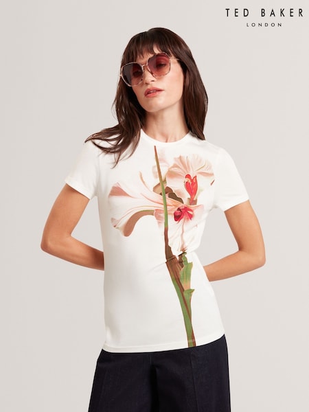 Ted Baker White Meeliee Printed Fitted T-Shirt (F53246) | £49