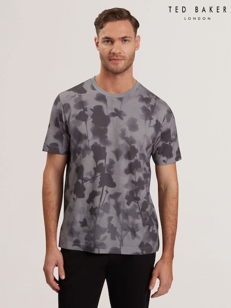 Ted Baker Grey Denniss Regular Floral Print 100% Cotton T-Shirt (F53248) | £55
