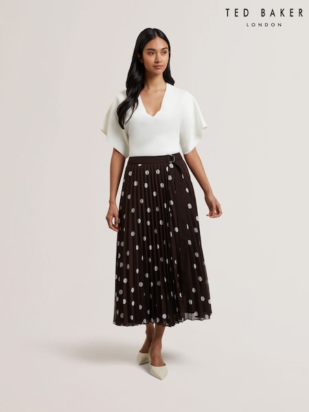 Ted Baker Brown Ereo Polka Dot Pleated Midi Skirt (F53261) | £139