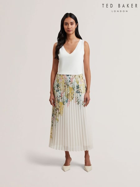 Ted Baker White Daniiaa Dress With Pleated Floral Skirt (F53263) | £199