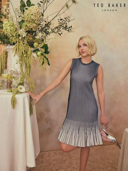 Ted Baker Blue Lilyo Textured Stripe Flippy Skirt Mini Dress (F53266) | £179