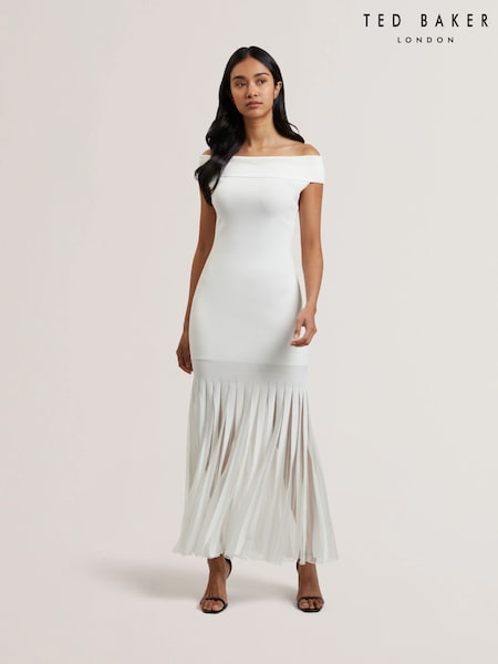 Ted Baker White Suannaa Dropped Waist Knit Bodice Woven Skirt Dress (F53279) | £199