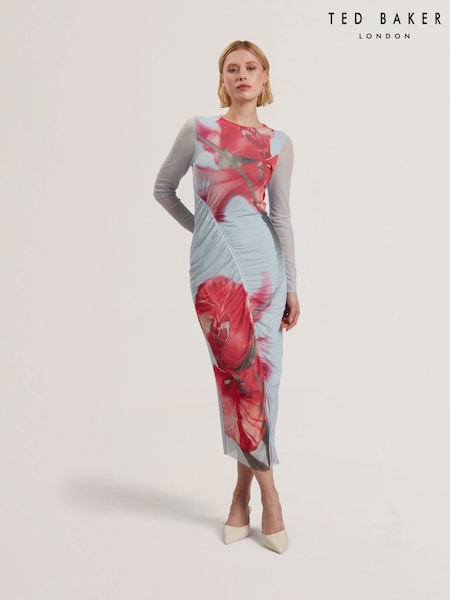 Ted Baker Blue Boxnine-Mesh Gathered Detail Midi Dress (F53299) | £139