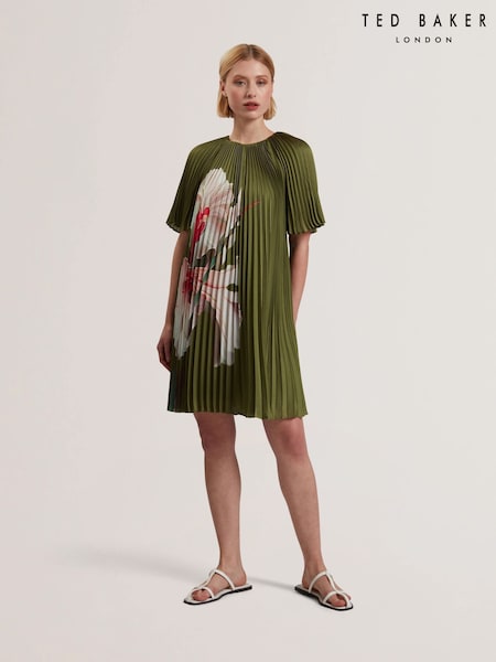 Ted Baker Green Vinlaa Short Sleeve Pleated Mini Dress (F53307) | £179
