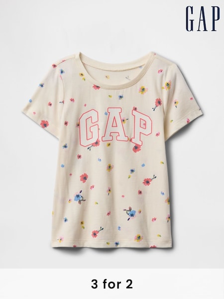 Gap Beige Floral Short Sleeve Crew Neck Graphic T-Shirt (6mths-5yrs) (F53325) | £10
