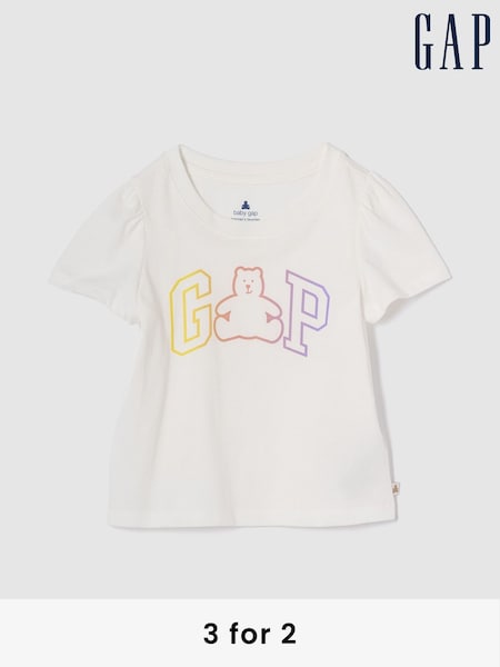 Gap White Brannan Bear Logo Short Sleeve Crew Neck T-Shirt (6mths-5yrs) (F53328) | £10