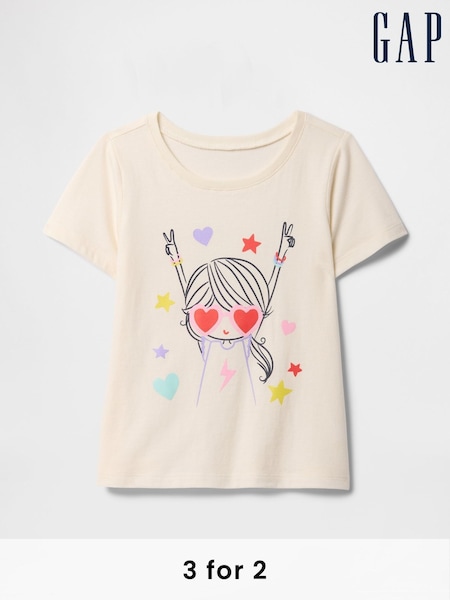 Gap Beige Short Sleeve Crew Neck Graphic T-Shirt (6mths-5yrs) (F53333) | £10