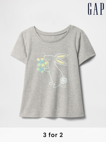 Gap Grey Bunny Short Sleeve Crew Neck Graphic T-Shirt (6mths-5yrs) (F53335) | £10