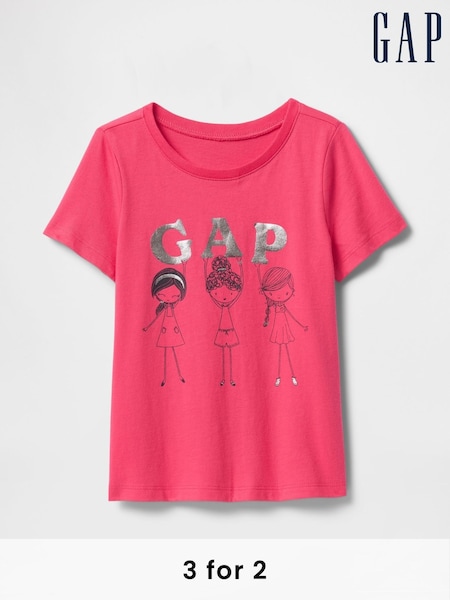 Gap Bright Pink Short Sleeve Crew Neck Graphic T-Shirt (6mths-5yrs) (F53341) | £10